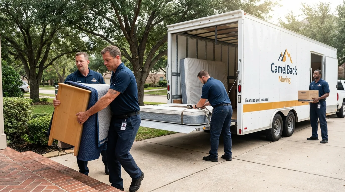 Crew loading residential truck for cross-state move from Pearson, GA