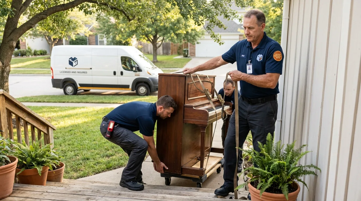 Licensed piano movers securing grand piano in Pearson, GA